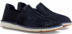 送料無料 CLARKS 27.5cm ネイビー スリッポン 軽量 ローファー サイドゴア ビジネス レザー オフィス スニーカー サンダル ブーツ XXX1118