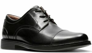 送料無料 CLARKS 26.5cm ビジネス キャップ トゥ スニーカー ストレート ローファー ブラック レザー オフィス ブーツ ランニング XXX102