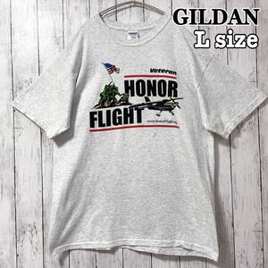 GILDAN ギルダン Tシャツ Tee T-SHIRT 軍 両面プリント しもふりグレー 白系 ホワイト ビッグシルエット オーバーサイズ 古着 海外古着