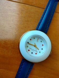 腕時計 ネイビー 革ベルト ロベルタディカメリーノ ホワイト イタリア カラーストーン ゴールド縁 メンズ