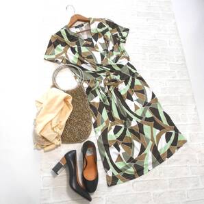 美品 送料込み! ETERNO IMPARARE エテルノインパラーレ グリーン プリント 柄 ジャージー ワンピース ( ストレッチ ワンピ ラク 洗える )