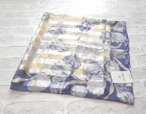  unused postage included! jun ashida Jun asida lavender white flower print pattern silk large size scarf ( moon bat silk 100% )