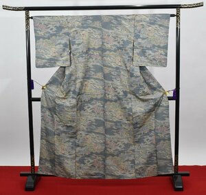 紬 つむぎ 自然文様 風景 笹 松 花 身丈155cm 裄丈64.5cm ★着物 pb-2301 桜庭呉服店