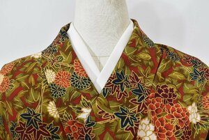 小紋 着物 花 紅葉 葉 おしゃれ 身丈155.5cm 裄丈65cm　★ kb-4921 桜庭呉服店