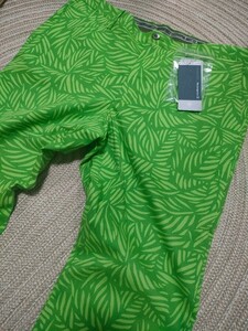 新品 定価24200 マンシング ボタニカル柄 ストレッチ パンツ w85 グリーン 黄緑 メンズ MunsingWear スラックス 春夏 抗菌防臭