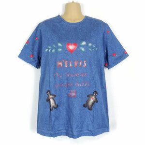 【新品タグ付】M`Elvis★ Tシャツ 半袖 デニム風プリント♪ ハートとジンジャーマンが可愛い♪ Lサイズ 青系 夏秋物 レターパック可 b6139