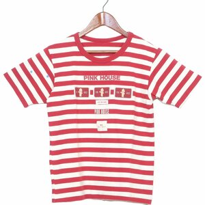 ピンクハウス★Tシャツ 半袖 サイズXL ボーダー ワッペン キューピー ロゴ ヴィンテージ！レターパック可 赤×オフ白系 z3799