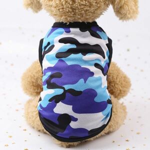 迷彩柄 XLサイズ　青　メッシュ 通気性 犬服 タンクトップ　Ｔシャツ ドッグウェア 小型犬