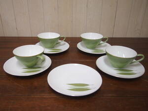 中古品☆Ｎｏｒｉｔａｋｅ☆ノリタケ☆若杉シリーズ☆グリーン☆カップ４点☆ソーサー５点☆３０８Ｓ４－Ｅ１２９４１☆