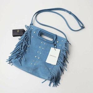 マージュ Maje 美品 STUDDED LEATHER M BAG WITH FRINGING フリンジ ハンドバッグ /ブルー カバン ヌバック パール付き 【2400013499187】