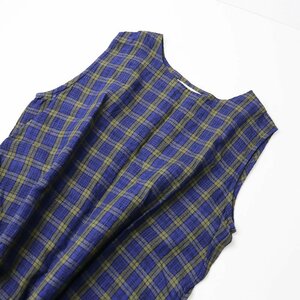 フォグリネンワーク × ネストローブ fog linen work nest Robe リネンチェックノースリーブワンピース/ネイビー【2400013499941】