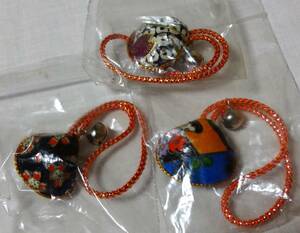  new goods! shell . gaily colored paper ....? like Japanese style strap ( netsuke )3 piece,. purse ., key ., pouch ., pen case .