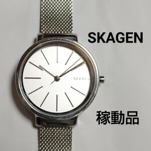 稼動品 デンマーク製 SKAGEN レディース 3針 クォーツ 腕時計 美品 電池式 スカーゲン