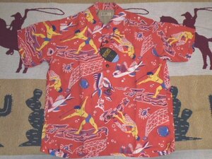 23 東洋 サンサーフ SS39134 165 レッド M 半袖 ケオニ アロハシャツ WAIKIKI REEF