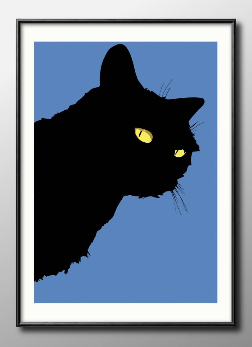 13945 ■ Livraison gratuite !! Affiche d'art peinture format A3 illustration de chat noir papier mat nordique, Logement, intérieur, autres