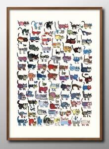 13485■送料無料!!アートポスター　絵画　A3サイズ『猫　図鑑　ネコ　キャラクター』イラスト　デザイン　北欧　マット紙
