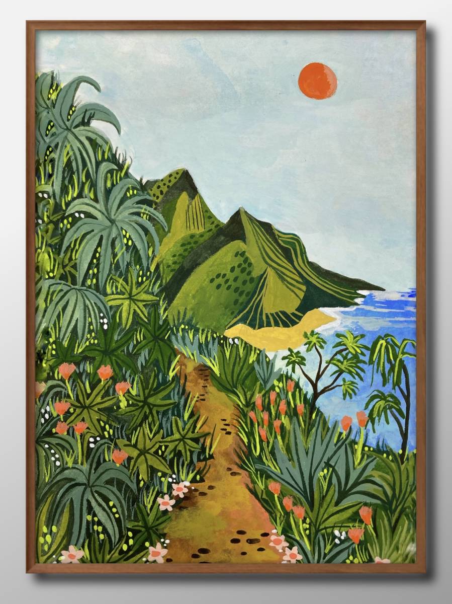 12046 ■包邮！！艺术海报绘画 A3 尺寸夏威夷考艾岛纳帕利海岸插图斯堪的纳维亚哑光纸, 住宅, 内部的, 其他的