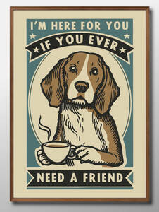 13946■送料無料!!アートポスター　絵画　A3サイズ『犬　DOG　ビーグル　ビンテージ風　愛犬』イラスト　北欧　マット紙