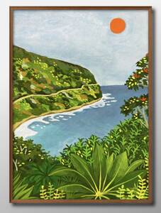 12050■送料無料!!アートポスター　絵画　A3サイズ『ハワイ　マウイ　Hawaii　夏の風景　サマー』イラスト　北欧　マット紙