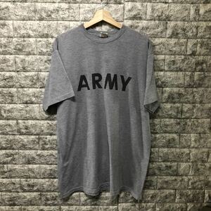 00s 米軍 実用 U.S.ARMY ビッグロゴ 半袖Tシャツ Tee Logo 半袖カットソー トップス ミリタリー グレー メンズ 大きめサイズ Lサイズ