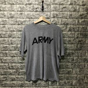 00s 米軍 実用 U.S.ARMY ビッグロゴ 半袖Tシャツ Tee Logo 半袖カットソー トップス ミリタリー グレー メンズ Tシャツ Mサイズ