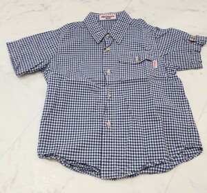  Miki House man . blue color short sleeves silver chewing gum check shirt 100cm