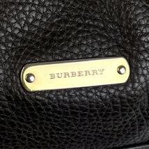 美品●BURBERRY バーバリー ハンドバッグ ゴールド金具 ベルト ミニボストンバッグ シボ革 レザー バイカラー 焦げ茶色 ダークブラウン_画像3