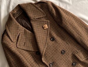 LARDINI ラルディーニ サイズ 46 S〜M ポロコート ブラウン系 ウール 100% 千鳥柄 ダブルコート チェスター イタリア製