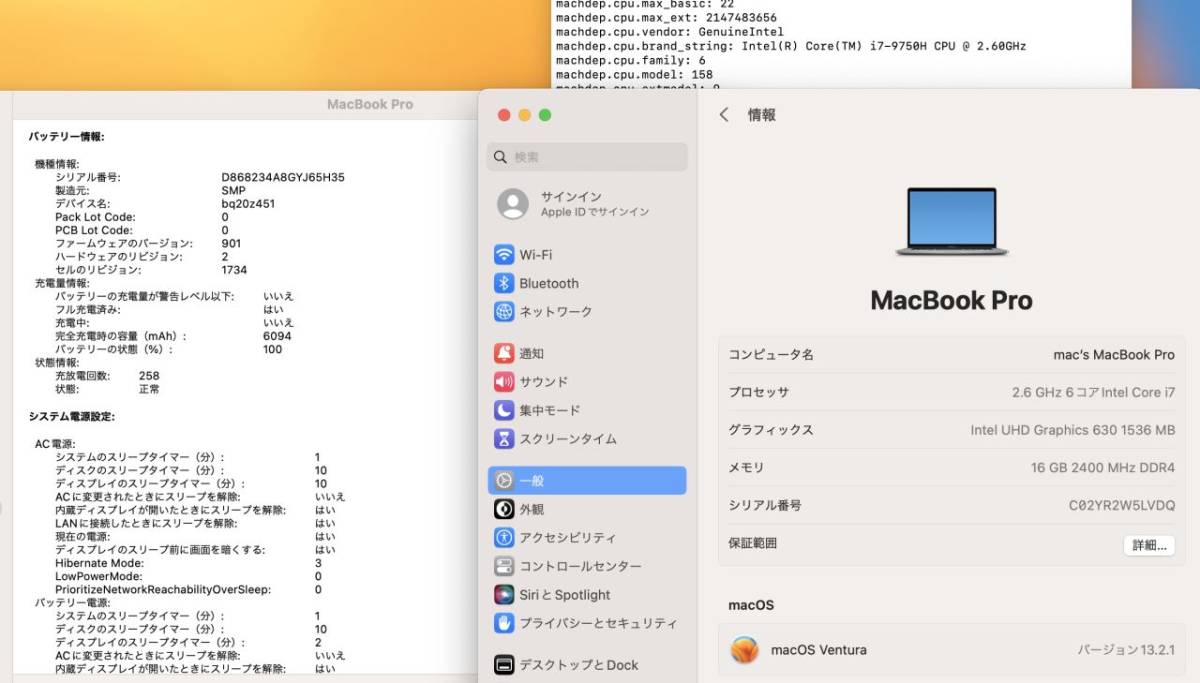 良品 2K 15.4型 Apple MacBook Pro A1990 (2019) macOS Ventura(正規