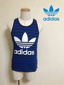 【新品】 adidas originals STRIPED TANK アディダス オリジナルス ボーダー ビッグロゴ タンクトップ サイズM ネイビー ブルー BK5856