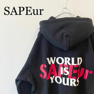 タグ付 SAPEur サプール WORLD MAP HOODIE パーカー フーディー スウェットパーカー BLACK