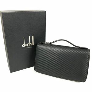 美品【ダンヒル】本物 dunhill トラベルケース 長財布 オーガナイザー Wジッピー ラウンドファスナー 小銭入れ レザー×PVC 紳士 メンズ 箱