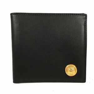 美品【ヴェルサーチェ】本物 GIANNI VERSACE 二つ折り財布 メデューサ ２つ折り 小銭入れ有り レザー メンズ レディース 伊製 送料370円