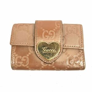 【グッチ】本物 GUCCI キーケース GG柄 シマライン 6連フック ロゴ ハート金具 キーリング レザー 女性用 レディース イタリア製 送料250円