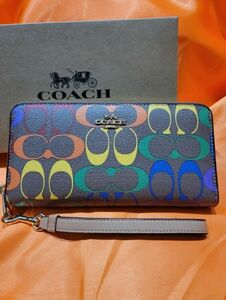 新品未使用 COACH 長財布 シグネチャー レインボー ストラップ