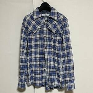 ORIZZONTI 期 DENIME ドゥニーム チェック ネルシャツ 青系 L 美品 管理B1448