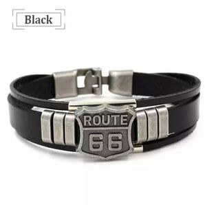 【新品】レザーブレスレット　ルート66 ROUTE66　ブラック