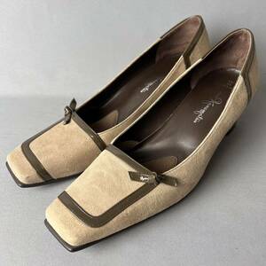 53. Ginza Kanematsu Kanematsu suede square tu pumps 24cm E beige khaki 