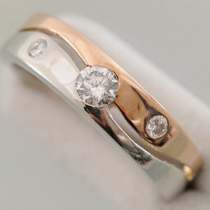 【H53】　Pt900/K18　プラチナ ピンクゴールド　ダイヤモンド 0.25ct　デザイン リング 指輪　中古品仕上げ済み　11号