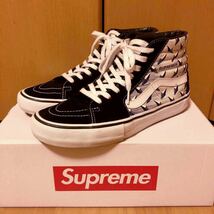 SUPREME VANS DIAMOND PLATE SK8-HI PRO US10 BLACK 2019 SS BOX LOGO シュプリーム バンズ スケートハイ 28センチ ボックスロゴ 箱付き_画像1