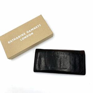 ＊ 箱付 '極上LEATHER使用' KATHARINE HAMNETT LONDON キャサリンハムネット 本革 二つ折り 長財布 小銭入れ付き 10カード入れ ウォレット