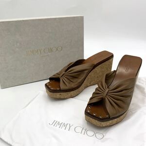 ＊ ほぼ美品 付属品完備 イタリア製 '高級婦人靴' JIMMY CHOO ジミーチュウ 本革 ウエッジソール ヒール サンダル EU37 23.5cm シューズ