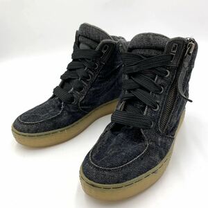 J ＊ '名作 人気モデル' DIESEL ディーゼル EX-POSITIONED W インヒール / デニム ハイカット スニーカー 24cm レディース シューズ