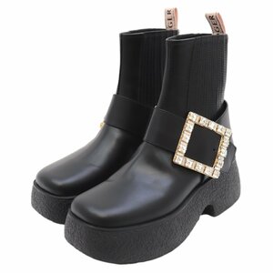 美品 ロジェヴィヴィエ クリスタルバックル アンクルブーツ レディース 黒 35 プラットフォーム VIV' RANGERS ANKLE BOOTS Roger Vivier