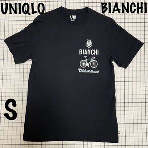 ユニクロ【UNIQLO】UT BIANCHI ビアンキ コラボ半袖Tシャツ ロードバイク 自転車 OLTRE XR.1 オルトレ Sサイズ ブラック/黒 グリーン 企業