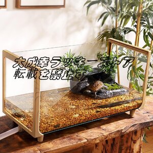 人気推薦 亀 水槽 大きい ガラス ボックス 80x28x27cm カメの水槽 タートルタンク 排水管付き 日向ぼっこ台 爬虫類 亀観察飼育用 F1489