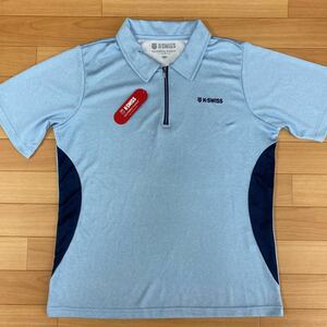 LL case chair K-SWISS new goods lady's polo-shirt with short sleeves collar attaching shirt light blue half Zip outdoor sport Golf wear golf