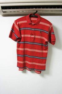 BURBERRY バーバリー POLO ロンドン ポロシャツ キッズ M 赤 RED ボーダー 古着