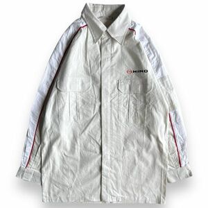 希少 TOYOTA BOSHOKU トヨタ紡織 HINO 日野自動車 プリント ライン 長袖 ワーク シャツ ジャケット 非売品 制服 コットン S ホワイト系