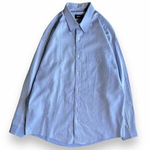 90s VINTAGE HUGO BOSS ヒューゴ ボス 長袖 コットン ボタンダウン シャツ 無地 ポケット ビッグシルエット トップス 16 1/2 ブルー